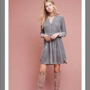 Anthropologie crushed velvet grey/blue dress